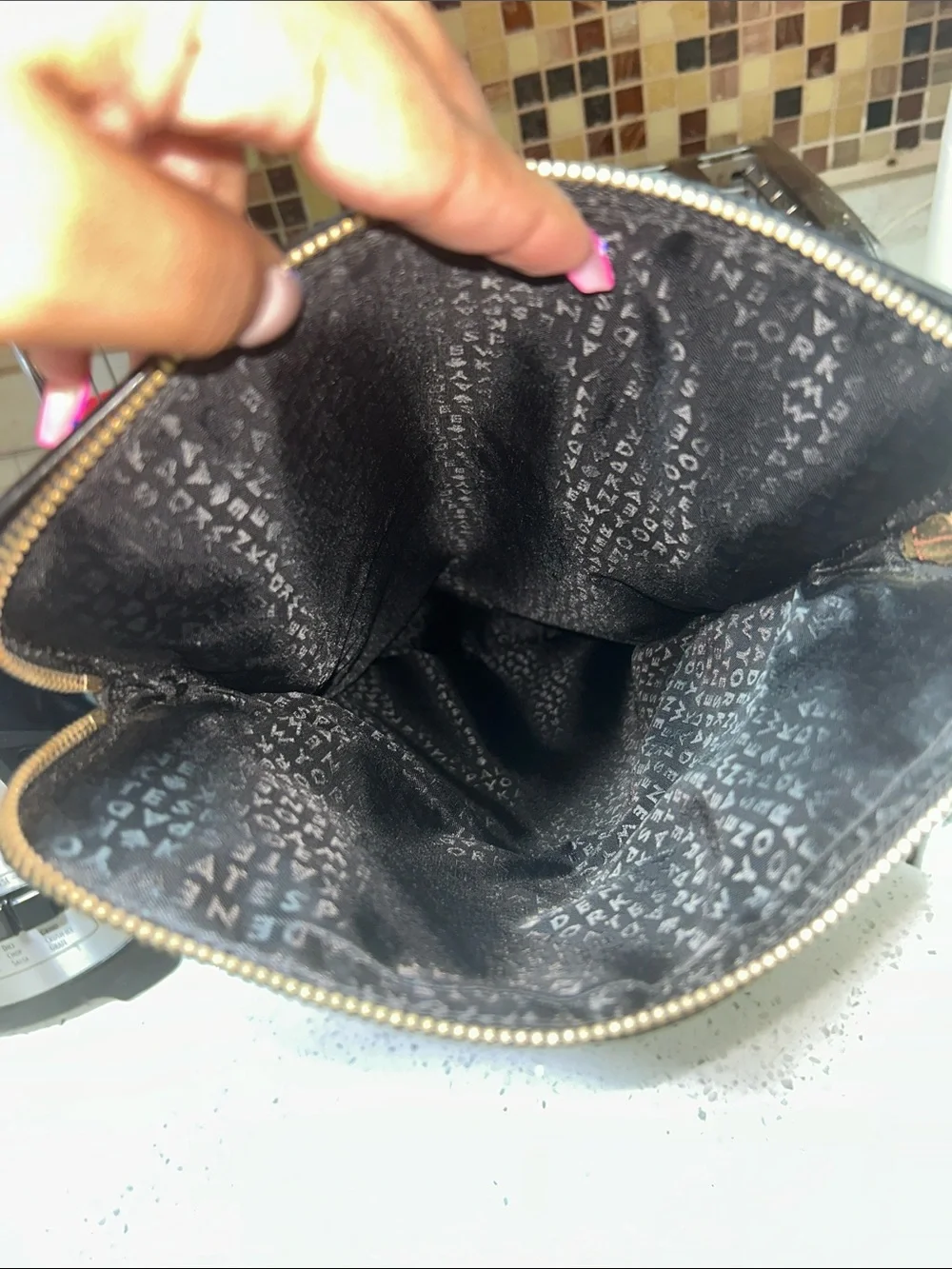 kate spade Black Pebbled Leather Shoulder Bag with Gold Charm